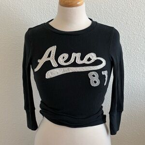 Aeropostale Waffle Knit Henley Shirt Women’s Small Navy Blue 2000s Y2K Preppy